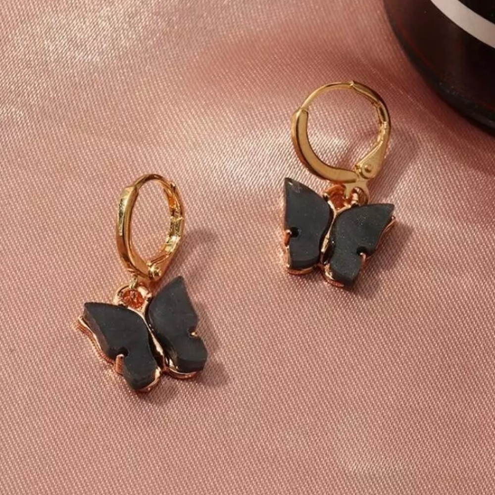 gold butterfly earrings black
